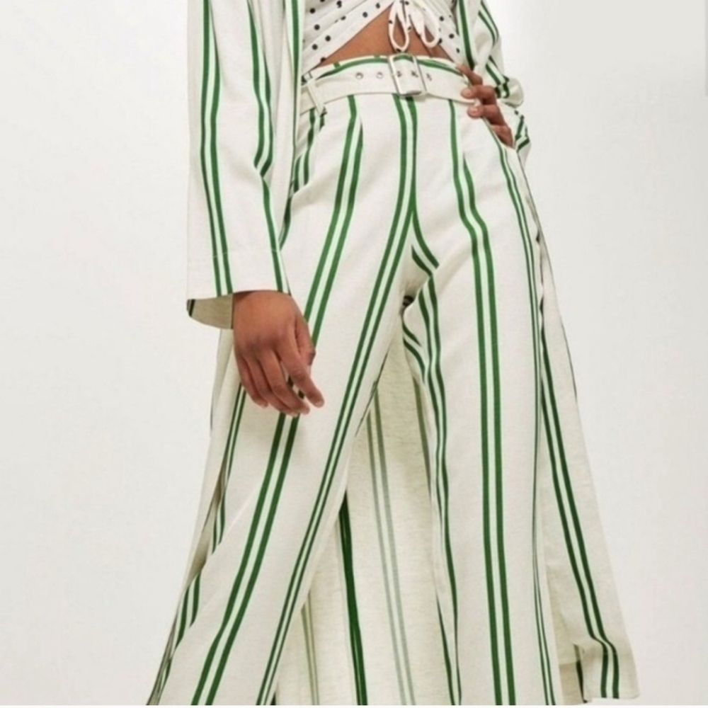 Topshop Green and White Striped Wide Leg Jumpsuit